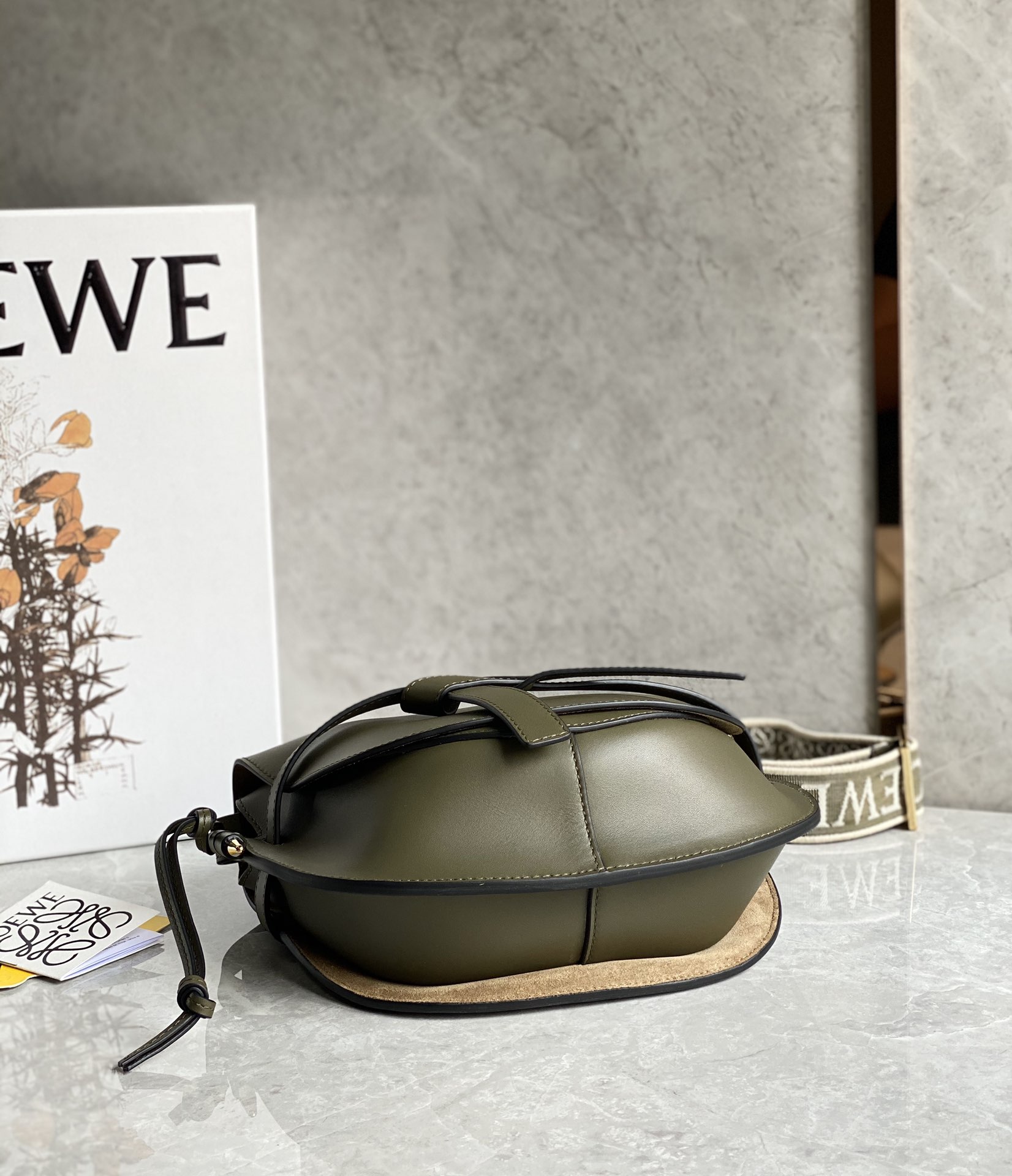 Loewe Small Gate Dual Bag in Soft Calfskin and Jacquard Dark Green